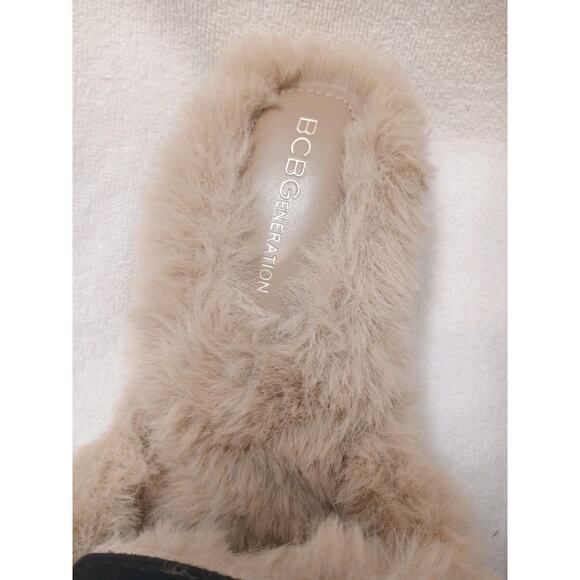 BCBGeneration Zorie Tailored Faux Fur Slip On Mules Size 10M Black Gold Horsebit - Picture 7 of 16